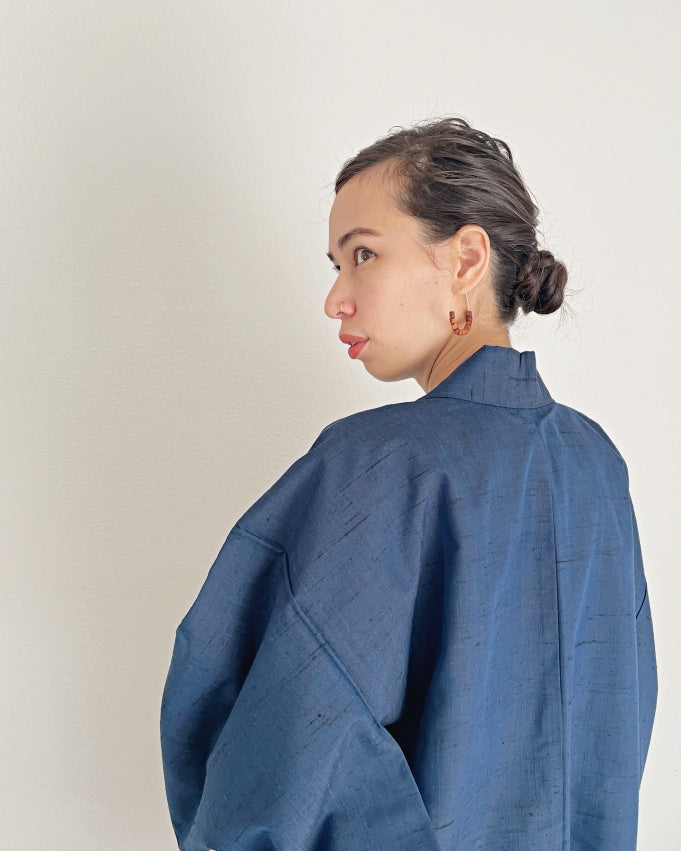 Hand Woven Indigo Tsumugi Haori Kimono Jacket