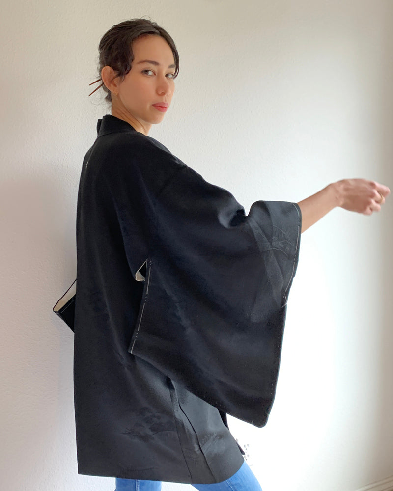 Forest Textured Black Haori Kimono Jacket