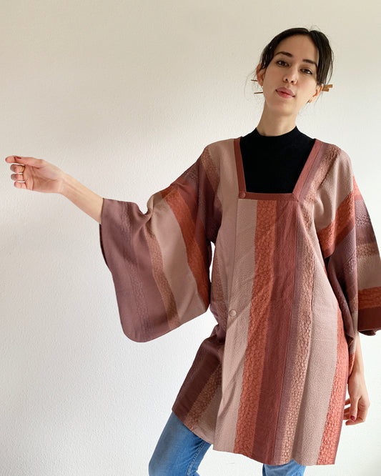 Pink Gradient Stripes Textile Michiyuki Kimono Jacket