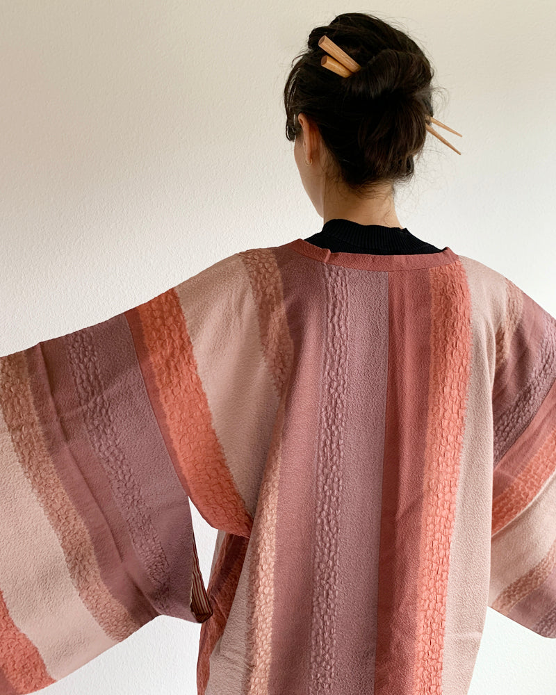 Pink Gradient Stripes Textile Michiyuki Kimono Jacket