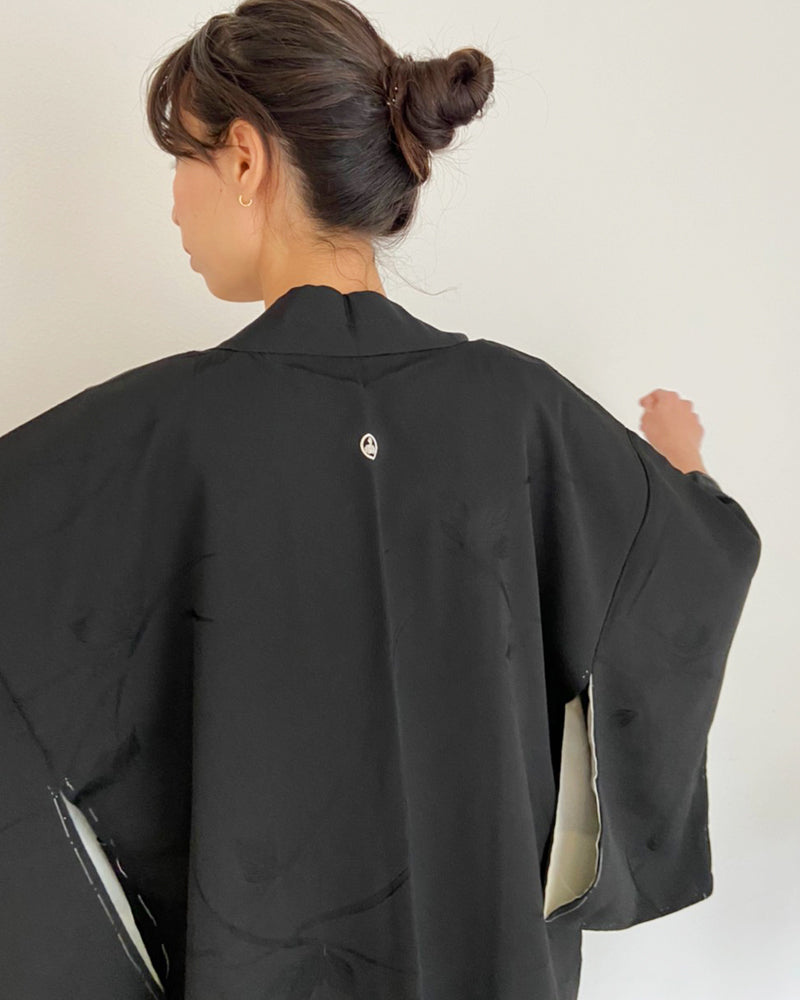 Flower Textured Black Haori Kimono Jacket
