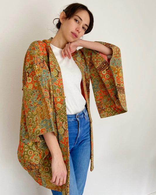 Modern Floral Textile Haori Kimono Jacket